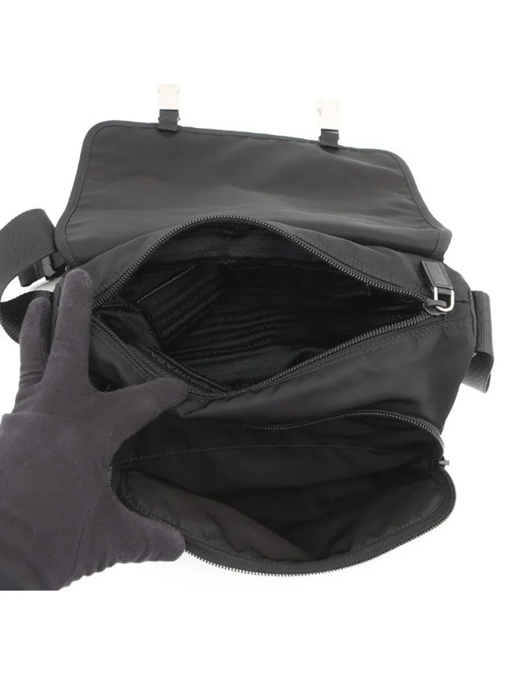 Prada Shoulder Bag Triangle Logo Nylon Black